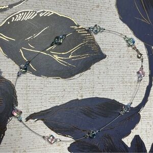 Vintage Y2K 00s Iridescent Rainbow Bead and 925 Sterling Silver Choker Necklace